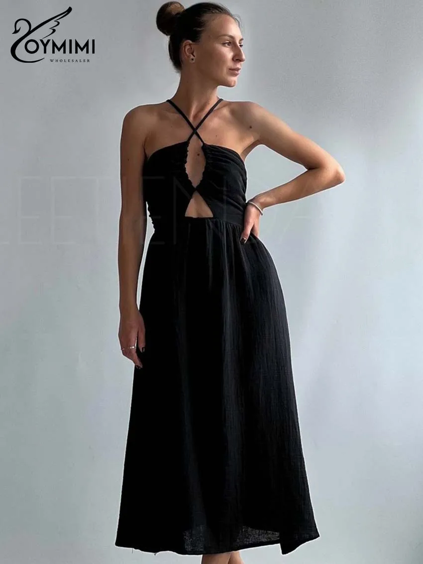 Oymimi Elegant Black Cotton Dresses 2025 Woman Fashion Spaghetti Strap Hollow Out High Waist Dresses Casual Solid Mid-Calf Dress
Oymimi Elegant Black Cotton Dresses 2025 Woman Fashion Spaghetti Strap Hollow Out High Waist Dresses Casual Solid Mid-Calf Dress