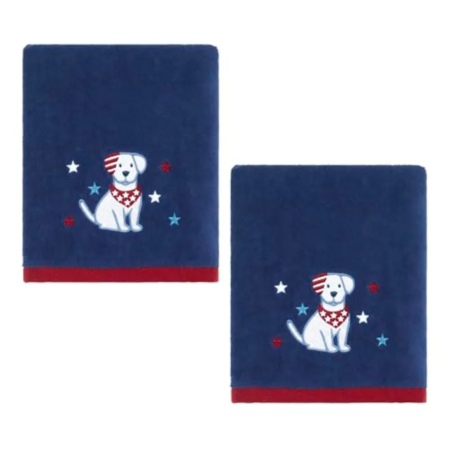 Hand Towels, Ringspun Cotton with Embroidered Dog and Star Design and Striped Trim, Set of 2 Pawtriot
Hand Towels, Ringspun Cotton with Embroidered Dog and Star Design and Striped Trim, Set of 2 Pawtriot