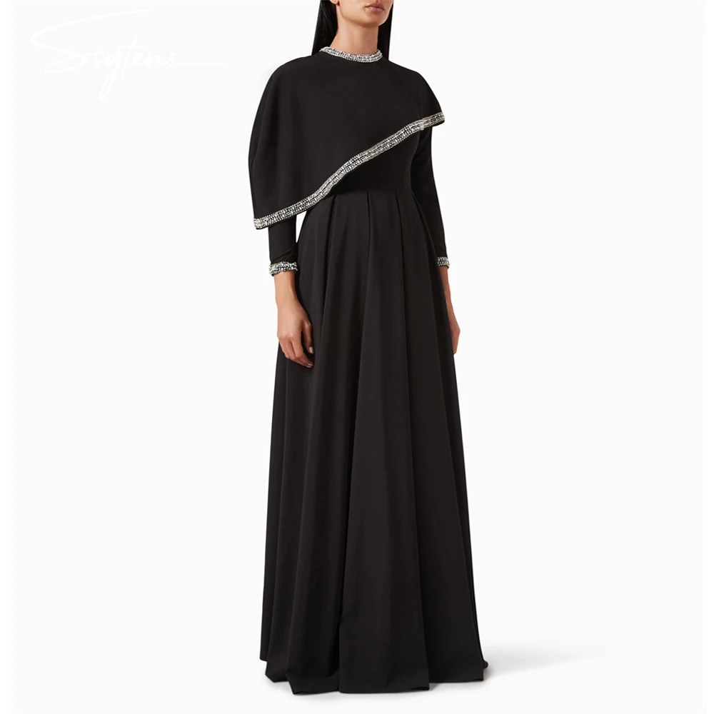 Chic Black Long Evening Dresses for Wedding Shiny Cape Long Sleeves O Neck A Line Cusotm Prom Gowns Casual Formal Party Dress
Chic Black Long Evening Dresses for Wedding Shiny Cape Long Sleeves O Neck A Line Cusotm Prom Gowns Casual Formal Party Dress