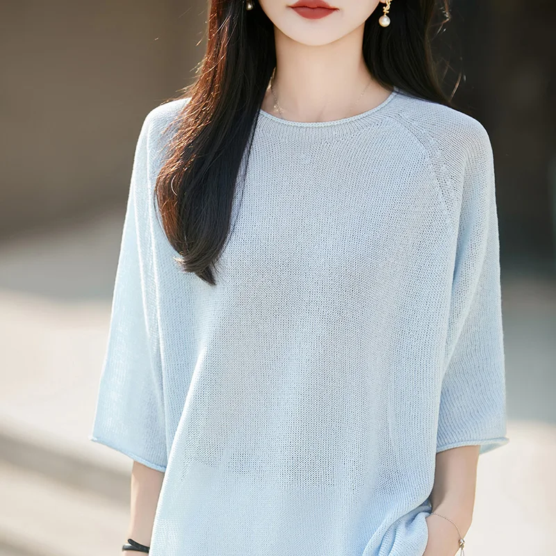 New 26 Summer Knitted Women's O-neck Sweater T-shirt Comfortable, Soft, Thin, Three quarter Sleeve Women'spullover FRSEUCAG
New 26 Summer Knitted Women's O-neck Sweater T-shirt Comfortable, Soft, Thin, Three quarter Sleeve Women'spullover FRSEUCAG