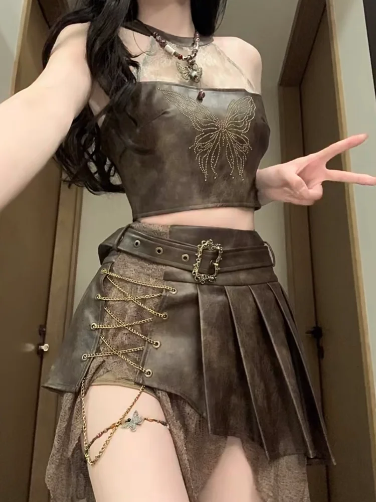 Cool Design Neck Sleeveless Top High Waist Irregular Splicing Lace Retro Suit Tide Pure Desire Wind Spice Girls Women's Clothing
Cool Design Neck Sleeveless Top High Waist Irregular Splicing Lace Retro Suit Tide Pure Desire Wind Spice Girls Women's Clothing