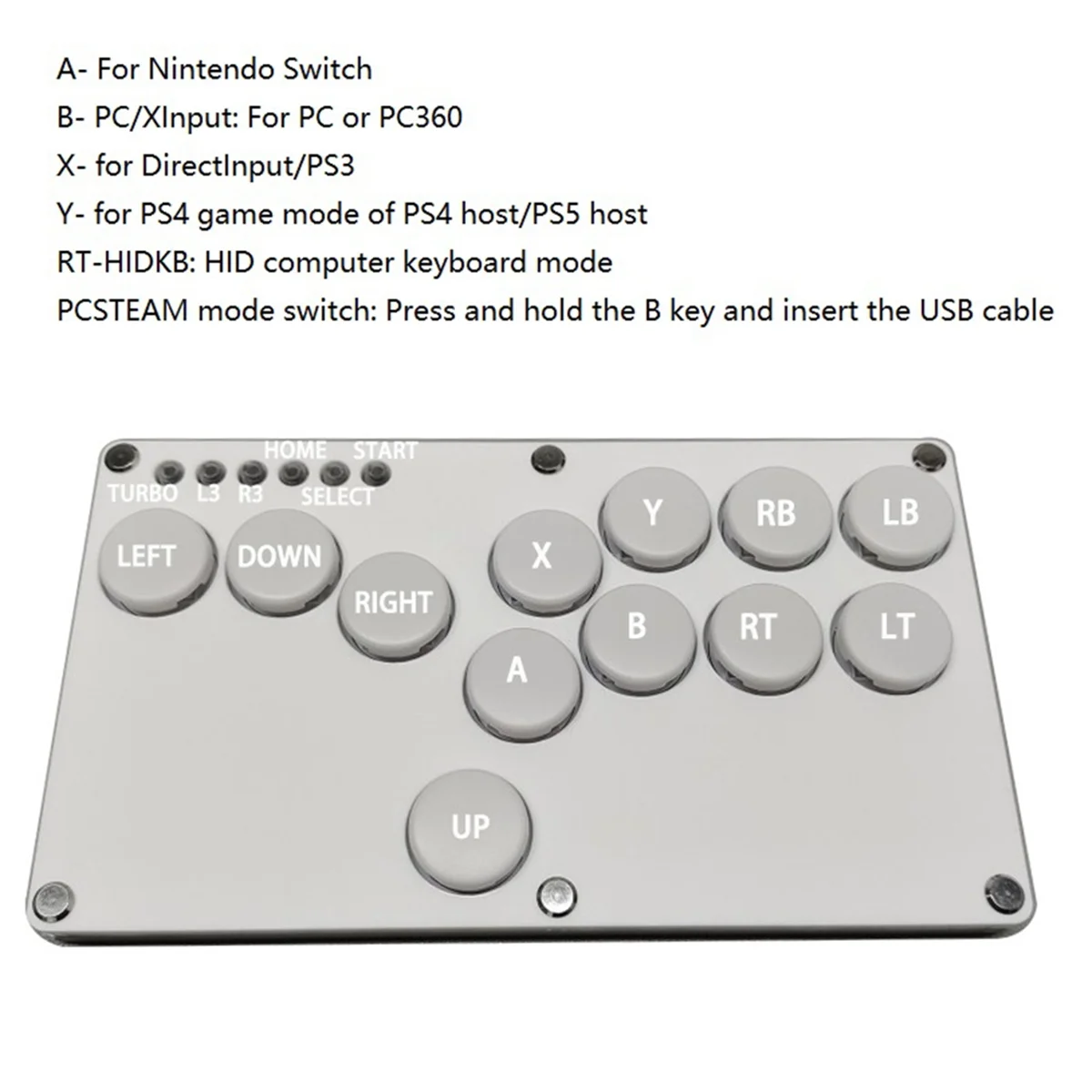 CMB-pFlatbox Hitbox Arcade Fighting Game Encoder Controller Xinput/Dinput Mini Hitbox Console для NS/PS3/PS4 Белый + Черный
CMB-pFlatbox Hitbox Arcade Fighting Game Encoder Controller Xinput/Dinput Mini Hitbox Console для NS/PS3/PS4 Белый + Черный