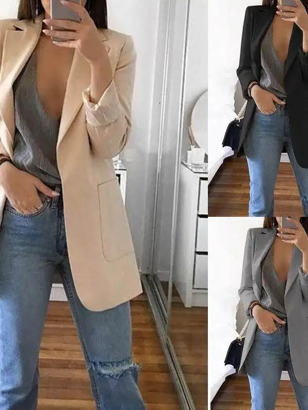 Casual Ladies' Suit with Pocket Autumn Turn-down Collar Street Style Polyester Long Sleeve No Button Pure Color for Office
Casual Ladies' Suit with Pocket Autumn Turn-down Collar Street Style Polyester Long Sleeve No Button Pure Color for Office