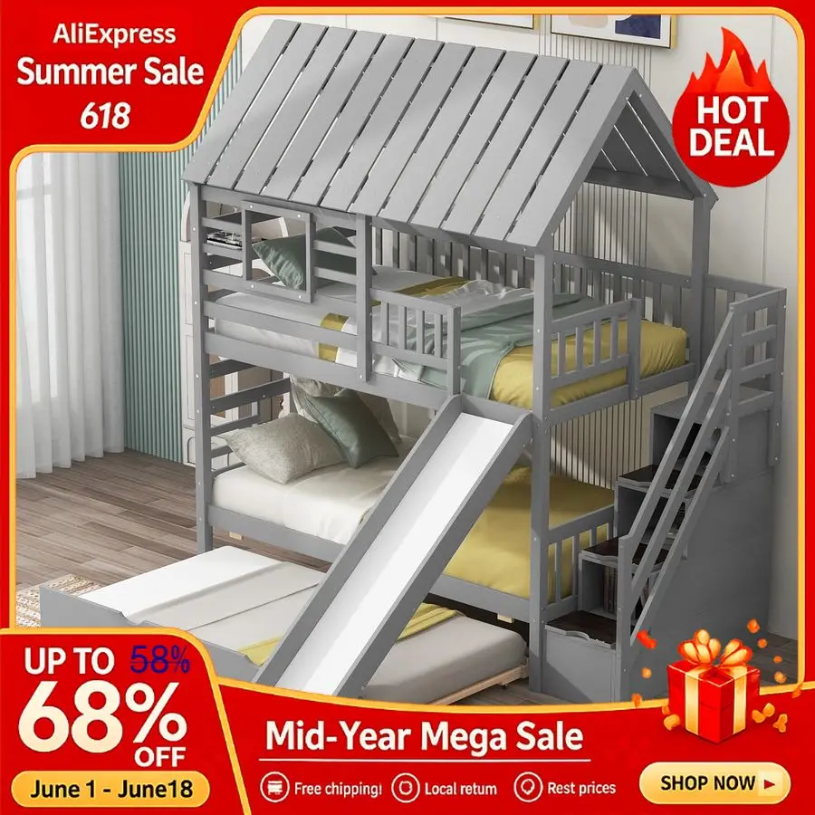Twin Over Twin House Bunk Bed with Slide and Staircase for Boys Girls, Wood Bunk Beds Trundle and Window, Playhouse Bunk, Custom
Twin Over Twin House Bunk Bed with Slide and Staircase for Boys Girls, Wood Bunk Beds Trundle and Window, Playhouse Bunk, Custom