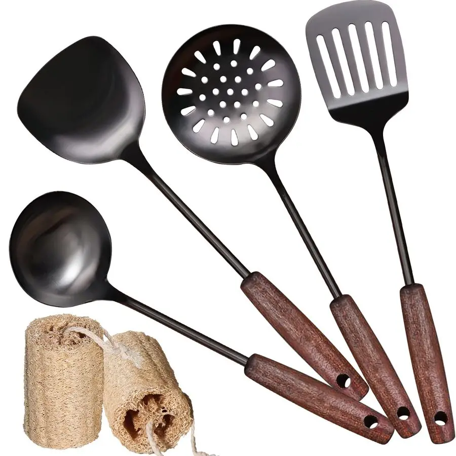 Набор из 4 высококачественных кухонных принадлежностей из нержавеющей стали 18/10: 15-сантиметровая лопатка для вока, лопатка-перевертыш, половник и шумовка, винтажный дизайн.
Набор из 4 высококачественных кухонных принадлежностей из нержавеющей стали 18/10: 15-сантиметровая лопатка для вока, лопатка-перевертыш, половник и шумовка, винтажный дизайн.