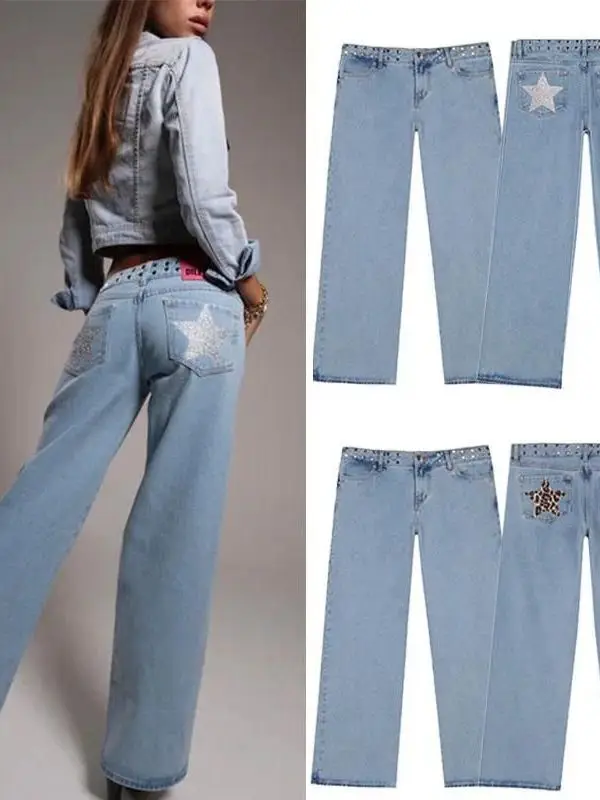 Low Waist Bell Bottom Jeans Women's Y2K Sweet Spicy Loose Straight Leg Fashion Star Floor Length Pants Sexy Style Black
Low Waist Bell Bottom Jeans Women's Y2K Sweet Spicy Loose Straight Leg Fashion Star Floor Length Pants Sexy Style Black