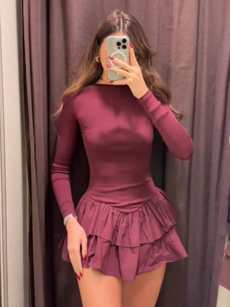 Layered Flower Bud Hemline Dress Ruffle Pleated Round Neck Slim Fit Long Sleeved Casual Slimming Women Fluffy Short Dresses New
Layered Flower Bud Hemline Dress Ruffle Pleated Round Neck Slim Fit Long Sleeved Casual Slimming Women Fluffy Short Dresses New