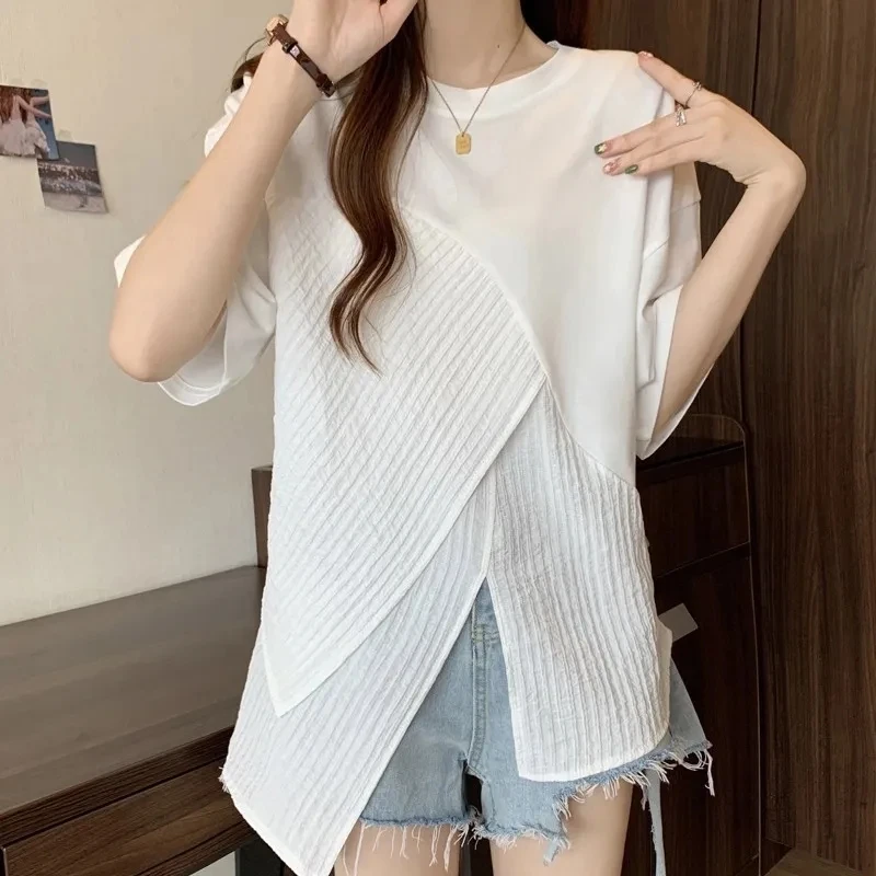 Korean Short Sleeve T-shirt Women 2025 Summer New Medium and Long Irregular T-Shirt Female Loose Chiffon Splicing Top
Korean Short Sleeve T-shirt Women 2025 Summer New Medium and Long Irregular T-Shirt Female Loose Chiffon Splicing Top