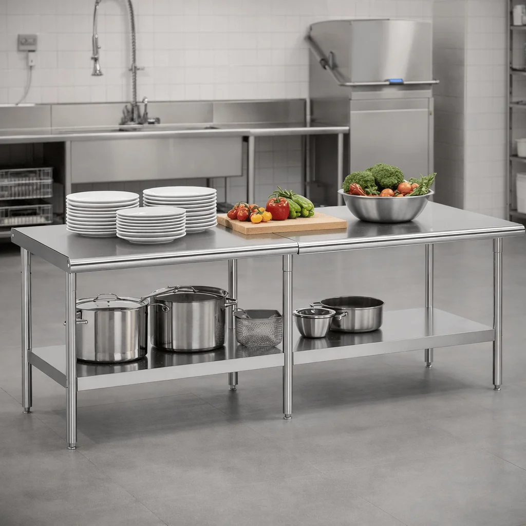 30×48–30×108 Inch Stainless Steel Commercial Work Table with Rounded Corners Adjustable Shelf And Feet for Kitchen Garage Gardening
30×48–30×108 Inch Stainless Steel Commercial Work Table with Rounded Corners Adjustable Shelf And Feet for Kitchen Garage Gardening
