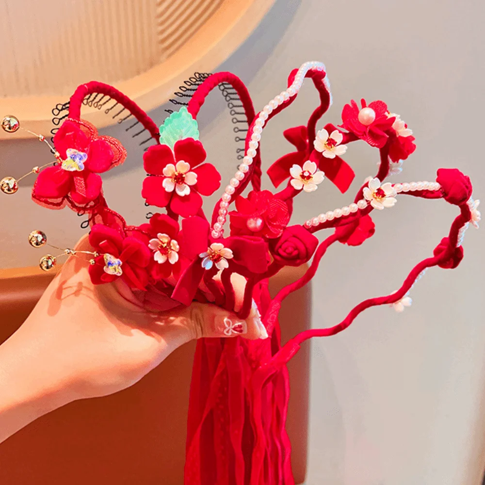 Elegant Red Chinese Style Headband Ball Pearl Flower Ancient Headwear Tassel Cute New Year Hair hoop Girls
Elegant Red Chinese Style Headband Ball Pearl Flower Ancient Headwear Tassel Cute New Year Hair hoop Girls