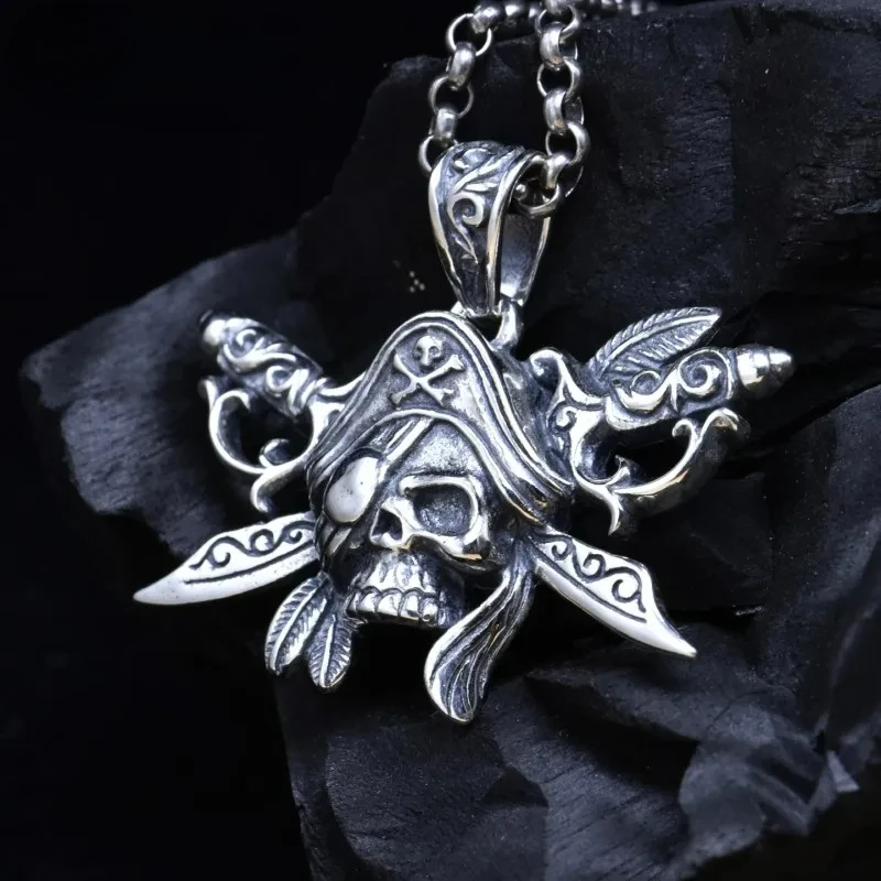 New S925 Sterling Silver Retro Personalized Hip Hop niche Skull Pirate Sword Pendant Men Gift
New S925 Sterling Silver Retro Personalized Hip Hop niche Skull Pirate Sword Pendant Men Gift