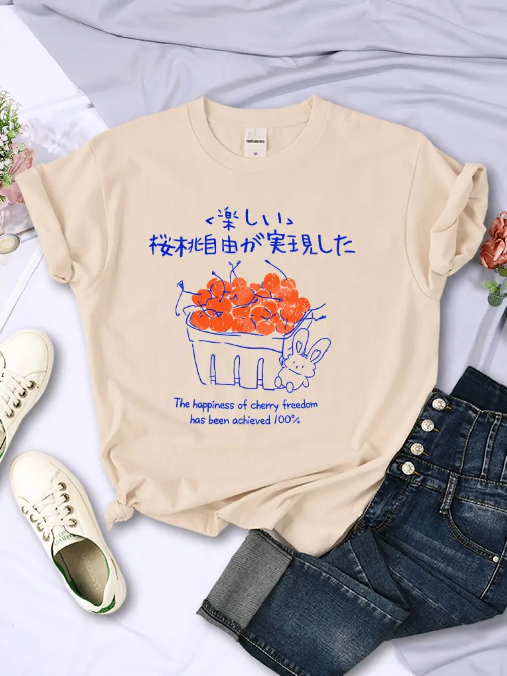 Kawaii Woman T-Shirts Japanese Style Cherry And Rabbit Prints Short Sleeve O-Neck Soft Breathable Tops Summer Female Clothes
Kawaii Woman T-Shirts Japanese Style Cherry And Rabbit Prints Short Sleeve O-Neck Soft Breathable Tops Summer Female Clothes