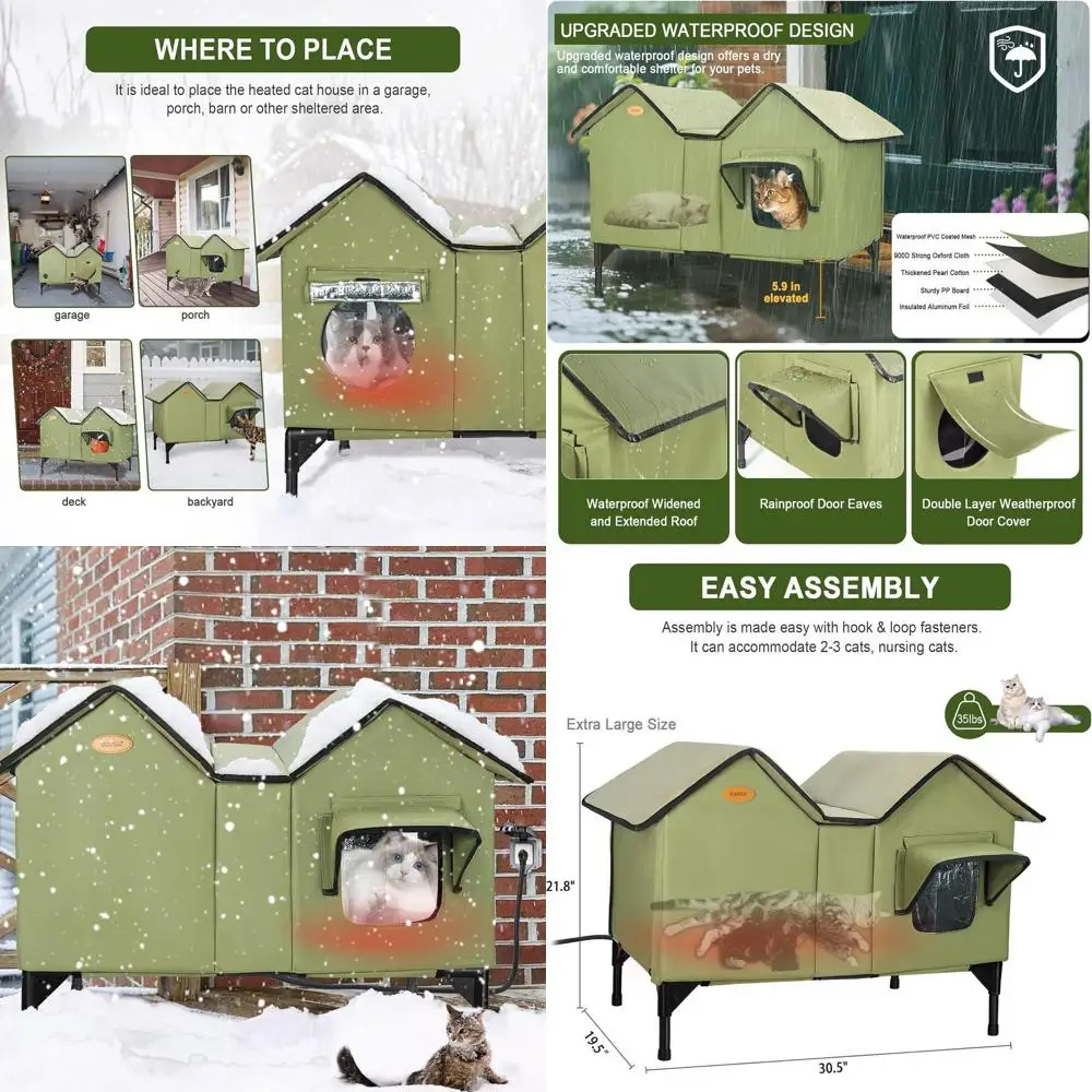 Extra Large Weatherproof Heated Outdoor Cat House for Winter, Insulated Shelter with Elevated Bed and Escape Door for Multiple C
Extra Large Weatherproof Heated Outdoor Cat House for Winter, Insulated Shelter with Elevated Bed and Escape Door for Multiple C