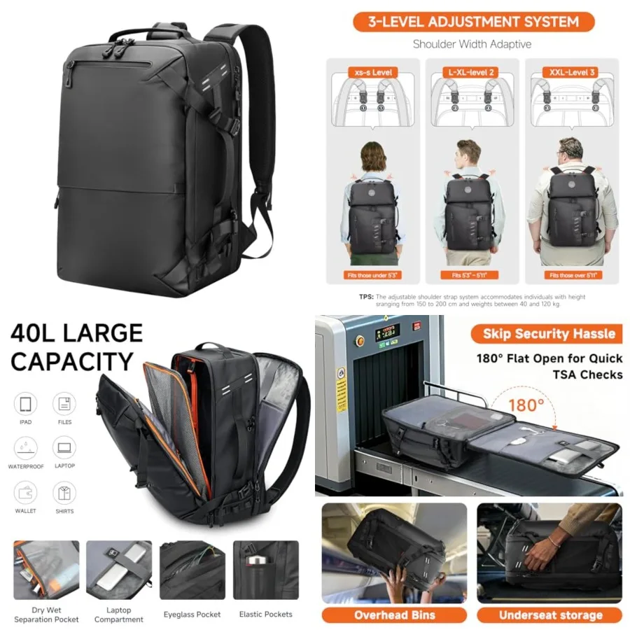 Travel Backpack for Men, 40L Carry on Luggage Laptop Backpack Bag Airline Approved, Water-Resistant Business Commuter Backpack
Travel Backpack for Men, 40L Carry on Luggage Laptop Backpack Bag Airline Approved, Water-Resistant Business Commuter Backpack