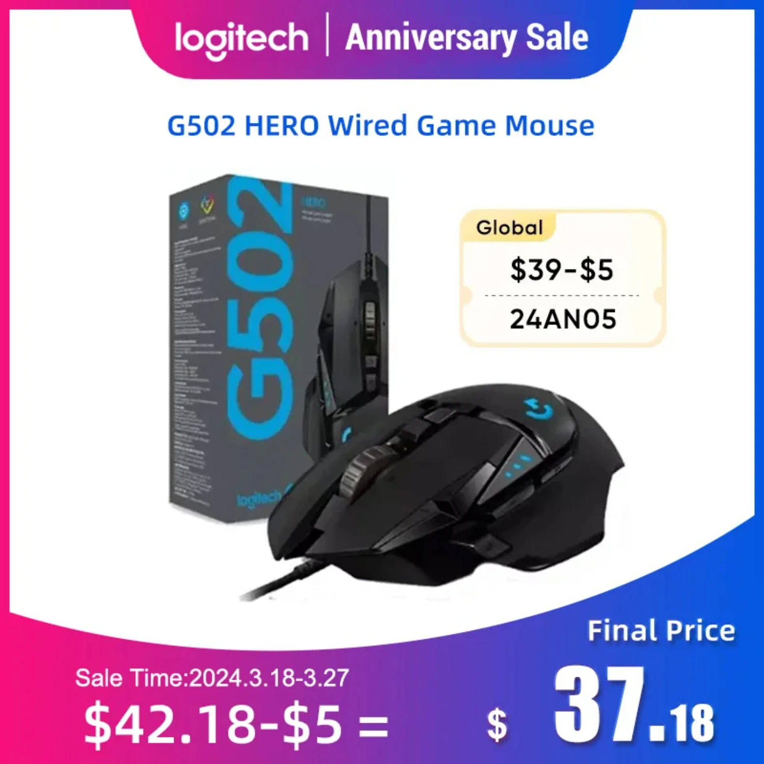 Проводная игровая мышь G502 HERO, 16000 точек на дюйм, 16 КБ Senor 11, программируемая снайперская кнопка, настраиваемая весовая игровая мышь Lightsync RGB
Проводная игровая мышь G502 HERO, 16000 точек на дюйм, 16 КБ Senor 11, программируемая снайперская кнопка, настраиваемая весовая игровая мышь Lightsync RGB