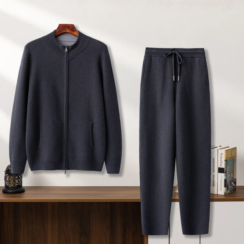 High quality 100% cashmere men's suit Mock Neck zipper cardigan jacket casual knitted pants pocket two-piece set/thick air layer
High quality 100% cashmere men's suit Mock Neck zipper cardigan jacket casual knitted pants pocket two-piece set/thick air layer