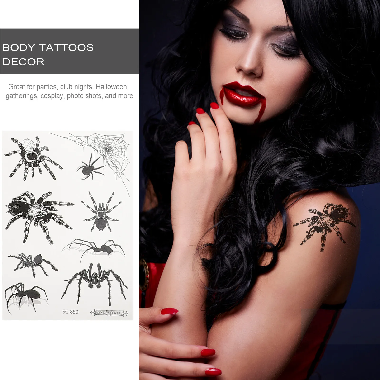 10 Sheets Temporary Body Stickers Tattoos Realistic Waterproof Stickers Women Halloween Festival Body Props
10 Sheets Temporary Body Stickers Tattoos Realistic Waterproof Stickers Women Halloween Festival Body Props