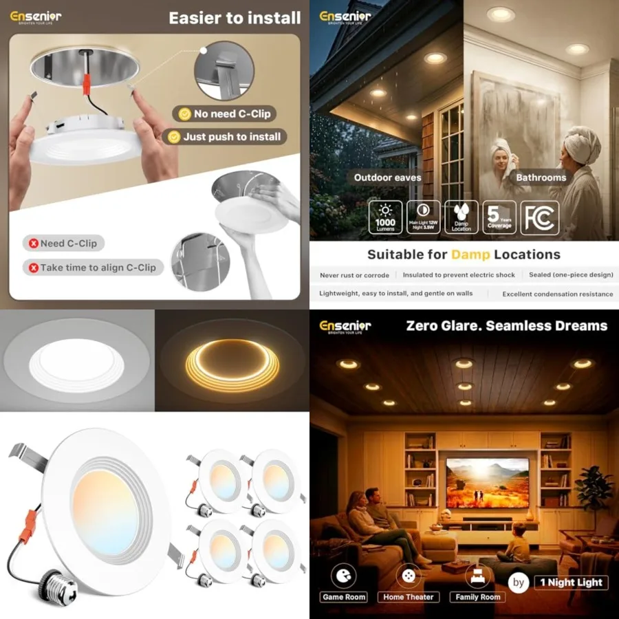 5/ 5CCT LED Can Lights with Night Light, Retrofit Led Recessed Lightg, Baffle Trim, Dimmable, 9W=110W, 1000LM, IC Rated - FCC
5/ 5CCT LED Can Lights with Night Light, Retrofit Led Recessed Lightg, Baffle Trim, Dimmable, 9W=110W, 1000LM, IC Rated - FCC