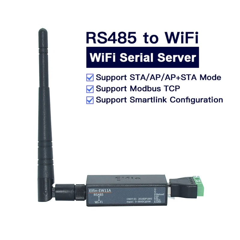 Последовательный порт RS485 в Wi-Fi Серверный преобразователь Устройство IOT Elfin-EW11A Поддержка TCP Modbus MQTT
Последовательный порт RS485 в Wi-Fi Серверный преобразователь Устройство IOT Elfin-EW11A Поддержка TCP Modbus MQTT