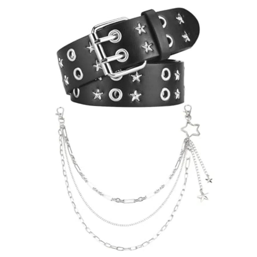 Double Grommet Studded Star Belt, Y2k Belts for Women Men, Black Punk Rock Grunge EMO Goth Belt with Pants Chain
Double Grommet Studded Star Belt, Y2k Belts for Women Men, Black Punk Rock Grunge EMO Goth Belt with Pants Chain