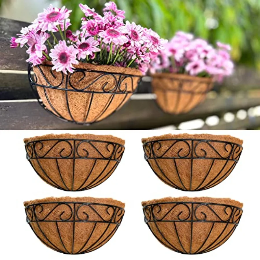 LaLaGreen 16 Inch Wall Mounted Flower Baskets 4 Pack Large Railing Planter Deck Rail Hanging Plant Pots Holders with Coco Liner
LaLaGreen 16 Inch Wall Mounted Flower Baskets 4 Pack Large Railing Planter Deck Rail Hanging Plant Pots Holders with Coco Liner