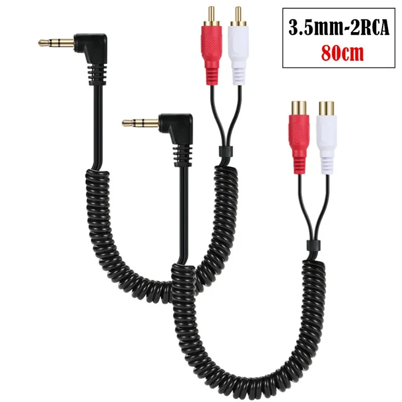 90 Degree Elbow Gold-plated 3.5mm One-point Two-wire 3.5 Two-channel To 2RCA Double Lotus Telescopic Spring Audio Cable
90 Degree Elbow Gold-plated 3.5mm One-point Two-wire 3.5 Two-channel To 2RCA Double Lotus Telescopic Spring Audio Cable