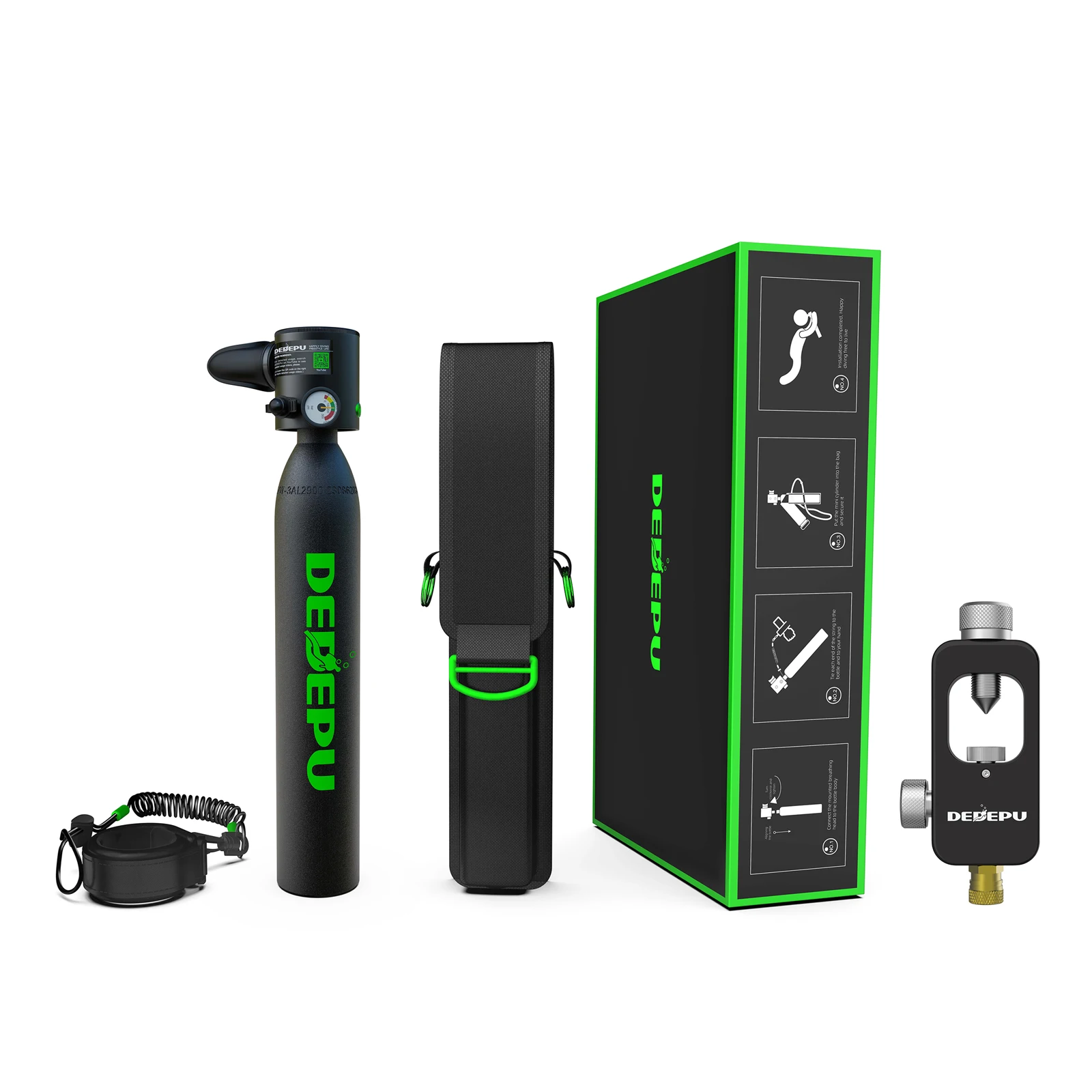 DEDEPU Mini 0.5L High-Pressure Aluminum Diving Tank (5-10 Minutes ) - Constant Pressure Regulator,1 Rope+1 Diving bag+1 Adapter
DEDEPU Mini 0.5L High-Pressure Aluminum Diving Tank (5-10 Minutes ) - Constant Pressure Regulator,1 Rope+1 Diving bag+1 Adapter