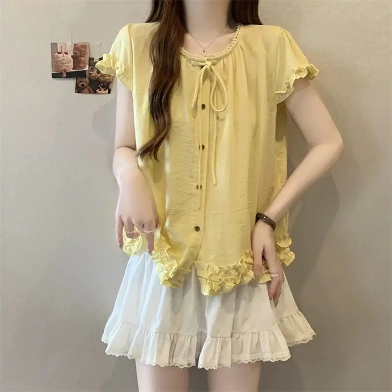 Summer Plus Size Women's New Arrival Solid Color Loose Slimming Tie Wood Ear Hem Round Neck Short Sleeve Shirt
Summer Plus Size Women's New Arrival Solid Color Loose Slimming Tie Wood Ear Hem Round Neck Short Sleeve Shirt