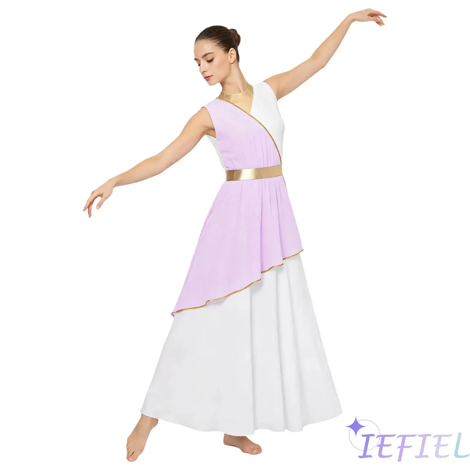 Women Worship Praise Dance Dress Asymmetrical Draped Overlay Gold Trim Metallic Waist Tunic Dress Lyrical Liturgical Dancewear
Women Worship Praise Dance Dress Asymmetrical Draped Overlay Gold Trim Metallic Waist Tunic Dress Lyrical Liturgical Dancewear