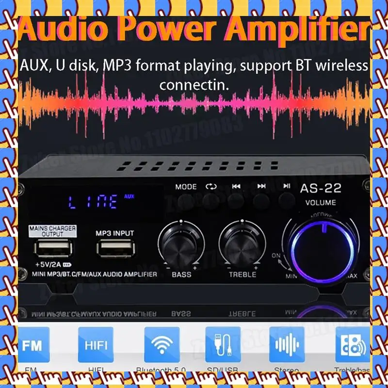 AS22 Hifi Digital Amplifier 30Wx2 2.0 Channel Digital Bluetooth Amplifier Audio Amplifier Receiver For Car Home
AS22 Hifi Digital Amplifier 30Wx2 2.0 Channel Digital Bluetooth Amplifier Audio Amplifier Receiver For Car Home
