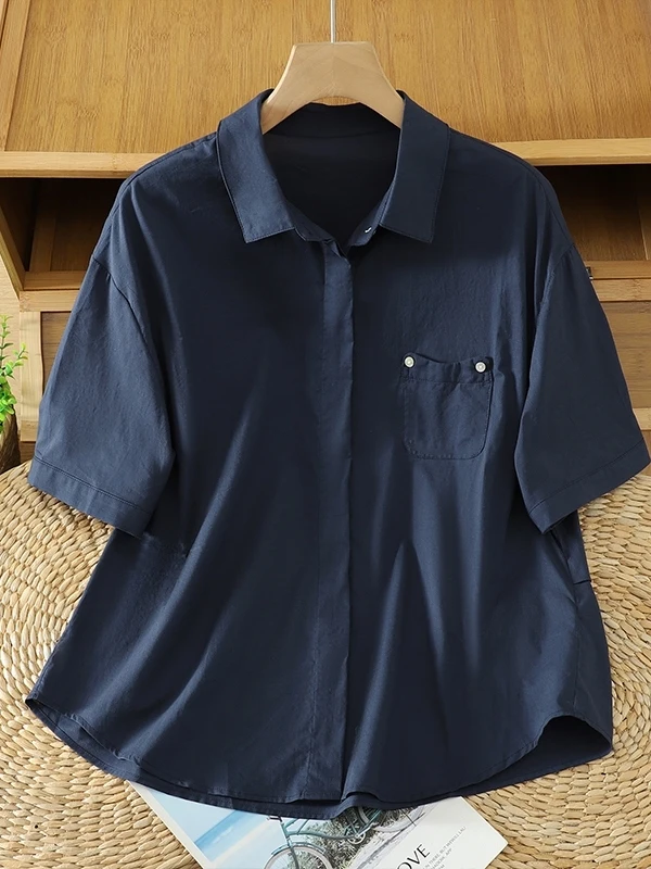 Artistic Minimalist Cotton Linen Short Sleeve Shirt Women Summer Casual Color Turn-down Collar Loose Slimming Open Card...
Artistic Minimalist Cotton Linen Short Sleeve Shirt Women Summer Casual Color Turn-down Collar Loose Slimming Open Card...