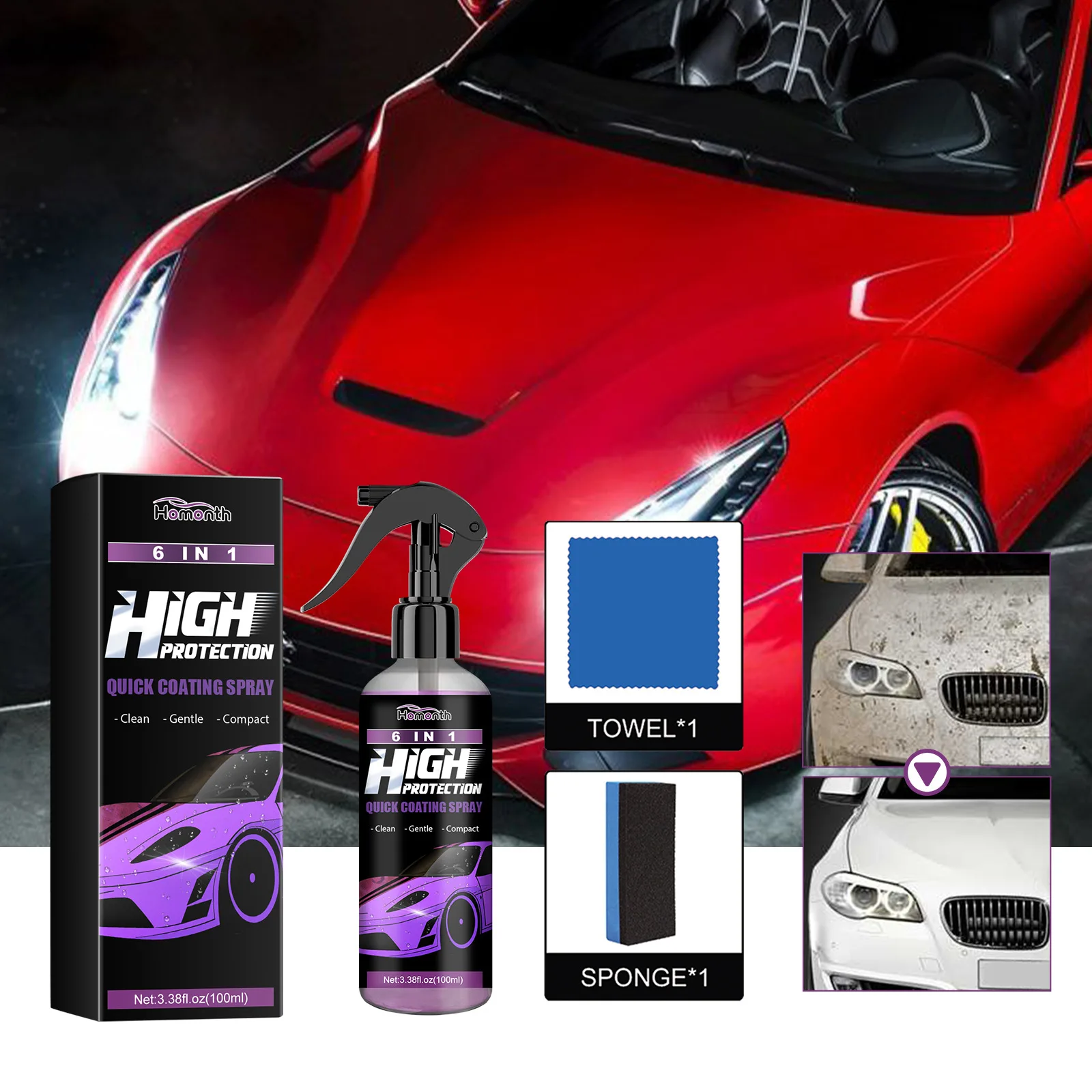 6-in-1 Car Protection Spray Polish & Protect with Crystal Coating, Dustproof & Anti-Stain, Gentle Formula for All Surfaces
6-in-1 Car Protection Spray Polish & Protect with Crystal Coating, Dustproof & Anti-Stain, Gentle Formula for All Surfaces