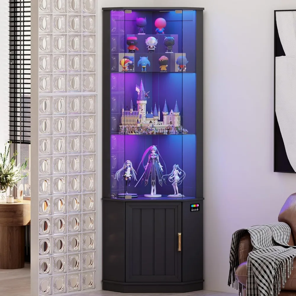 69" corner glass display cabinet with rgb lights,3-tier movable glass shelves,curio display with human body sensor,bookcase wit
69" corner glass display cabinet with rgb lights,3-tier movable glass shelves,curio display with human body sensor,bookcase wit