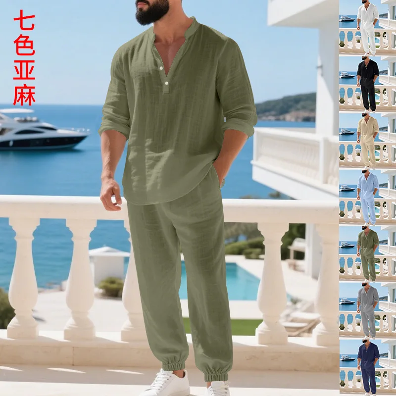 Men's Linen Two Piece Set Spring Autumn Henley Long Sleeve Shirt Loose Jogger Pants Beach Outfit
Men's Linen Two Piece Set Spring Autumn Henley Long Sleeve Shirt Loose Jogger Pants Beach Outfit