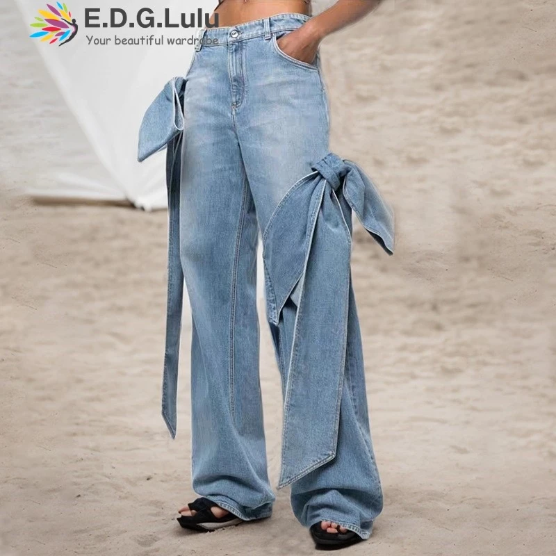 EDGLuLu 2025 Spring New Washed Distressed Straight Leg Jeans Patchwork Big Bow Flared Wide Leg Jeans For Women 0521
EDGLuLu 2025 Spring New Washed Distressed Straight Leg Jeans Patchwork Big Bow Flared Wide Leg Jeans For Women 0521