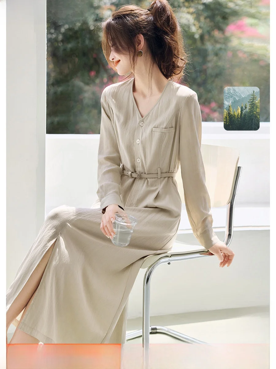 Elegant Long V-neck Slimming Ladies Dress Fashionable Split Design Comfortable Breathable Lenzing Lyocell Fiber Summer New Ar...
Elegant Long V-neck Slimming Ladies Dress Fashionable Split Design Comfortable Breathable Lenzing Lyocell Fiber Summer New Ar...