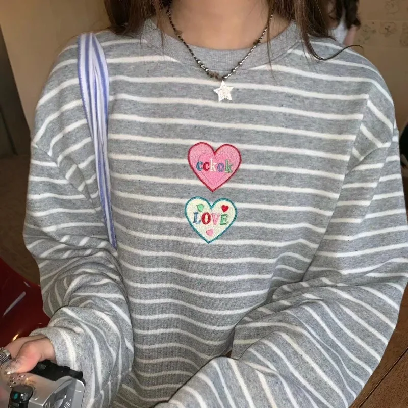 Striped Long Sleeve Harajuku Tshirts Preppy Style Contrast Color Japanese Camisetas Women Y2k Casual Tees Heart Embroidery
Striped Long Sleeve Harajuku Tshirts Preppy Style Contrast Color Japanese Camisetas Women Y2k Casual Tees Heart Embroidery