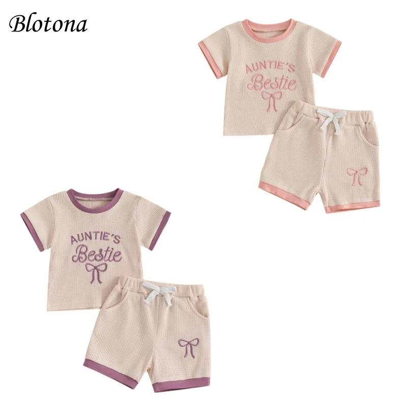 Blotona Toddler Girls Waffle Shorts Set Short Sleeve Round Neck Bow Letter Pattern Tops Elastic Waistband Shorts with Pockets
Blotona Toddler Girls Waffle Shorts Set Short Sleeve Round Neck Bow Letter Pattern Tops Elastic Waistband Shorts with Pockets