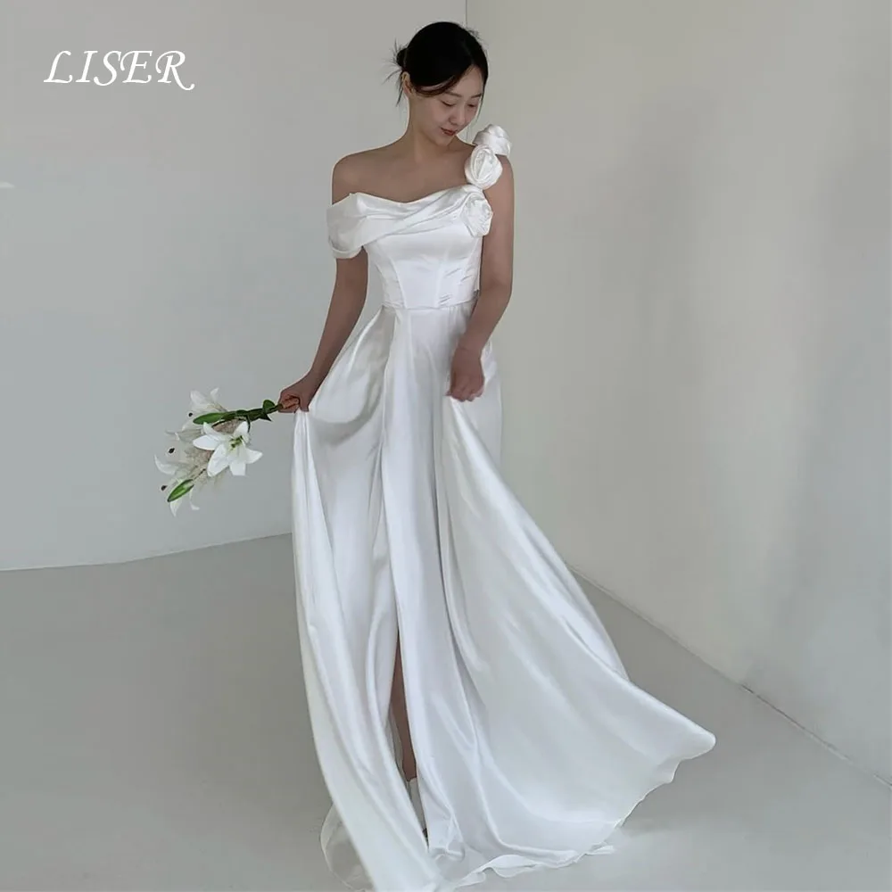 Liser Luxury Off Shoulder Korea Wedding Dresses Photo Shoot Side Slit Satin Bridal Gown Customized 3D Flower Wedding Party Dress
Liser Luxury Off Shoulder Korea Wedding Dresses Photo Shoot Side Slit Satin Bridal Gown Customized 3D Flower Wedding Party Dress