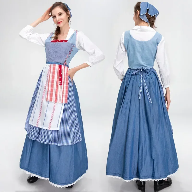 New Blue Plaid Retro French Manor Maid Costume Long Dress Adult Halloween Cosplay Bavarian Oktoberfest Dirndl Costume Farm Girl
New Blue Plaid Retro French Manor Maid Costume Long Dress Adult Halloween Cosplay Bavarian Oktoberfest Dirndl Costume Farm Girl