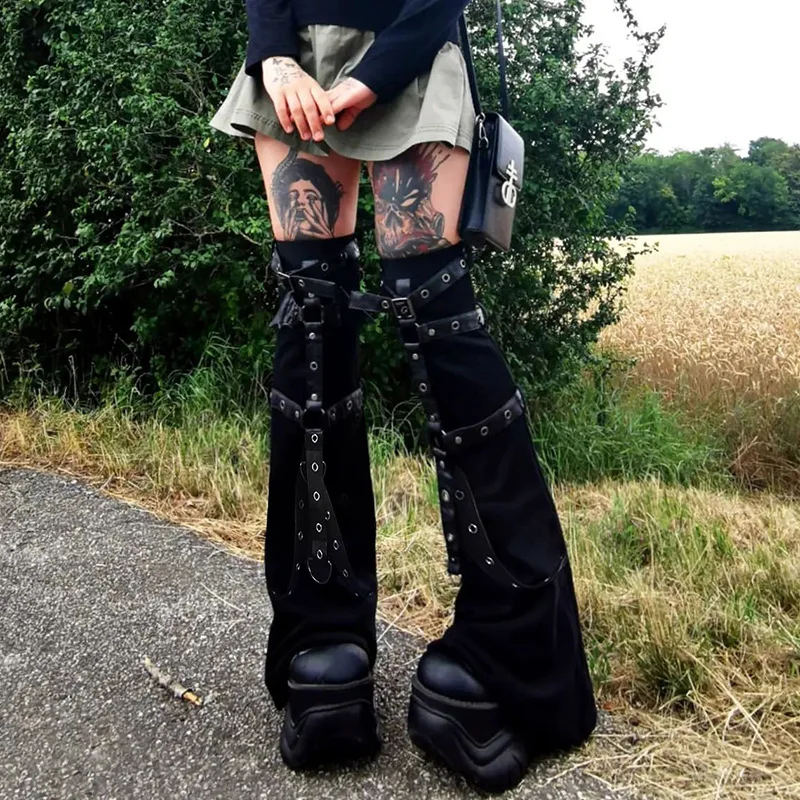 Women 2000s Y2K Punk Style Flare Ankle Leg Warmers Black Metal Buckle Knitted High Knee Legging Boot Socks
Women 2000s Y2K Punk Style Flare Ankle Leg Warmers Black Metal Buckle Knitted High Knee Legging Boot Socks