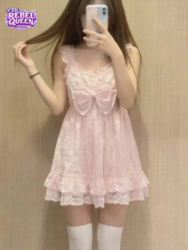Japanese Sweet Kawaii Dress Women Pink Loose Bow Tulle Dress Summer Y2K Fashion Elegant Casual Coquette Party Date Night Outfit
Japanese Sweet Kawaii Dress Women Pink Loose Bow Tulle Dress Summer Y2K Fashion Elegant Casual Coquette Party Date Night Outfit
