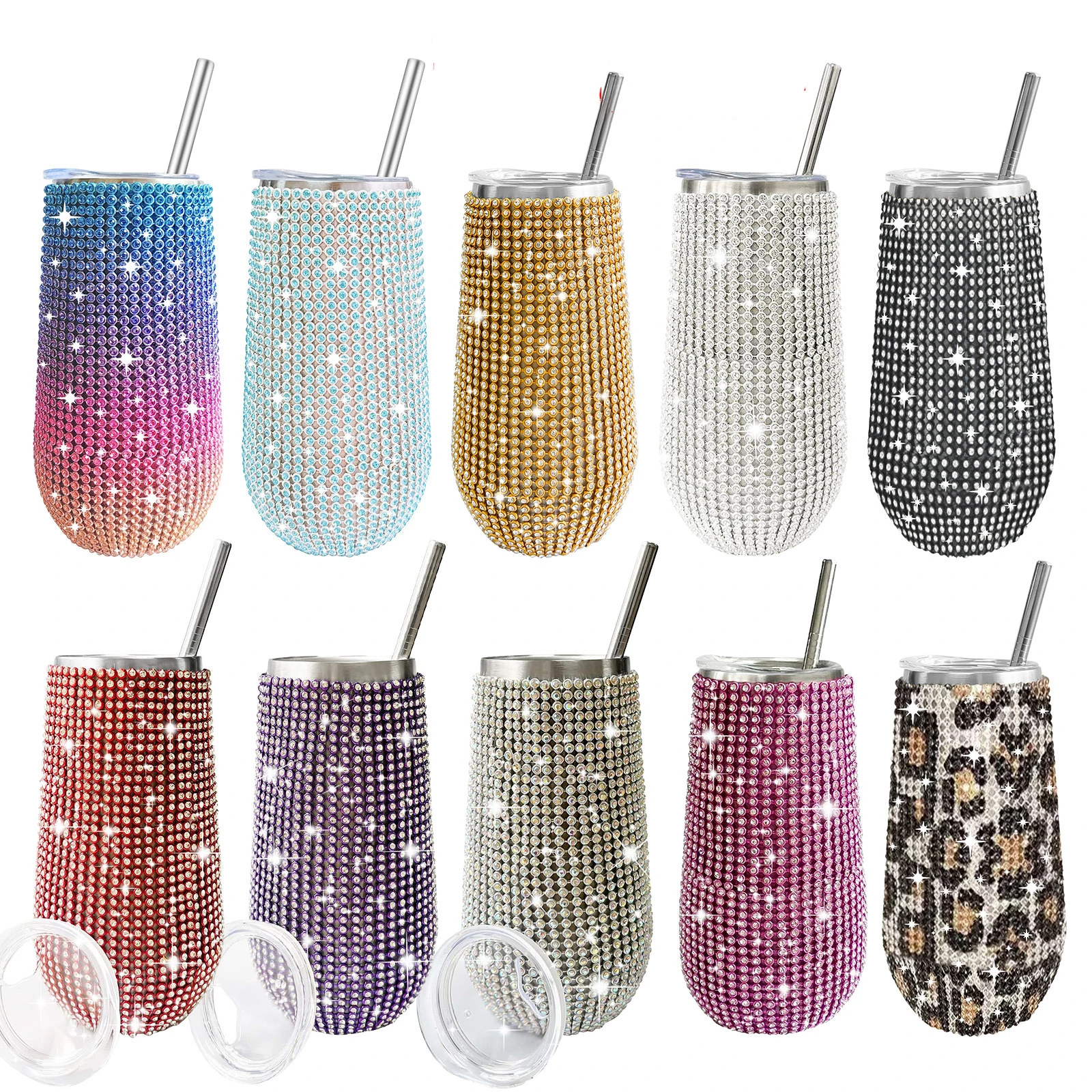 6oz Shiny Diamond Tumbler Bling Rheinstone Wine Cup With Straw Stainless Steel Insulated Vacuum Champagne Cup Mug Egg Shape
6oz Shiny Diamond Tumbler Bling Rheinstone Wine Cup With Straw Stainless Steel Insulated Vacuum Champagne Cup Mug Egg Shape