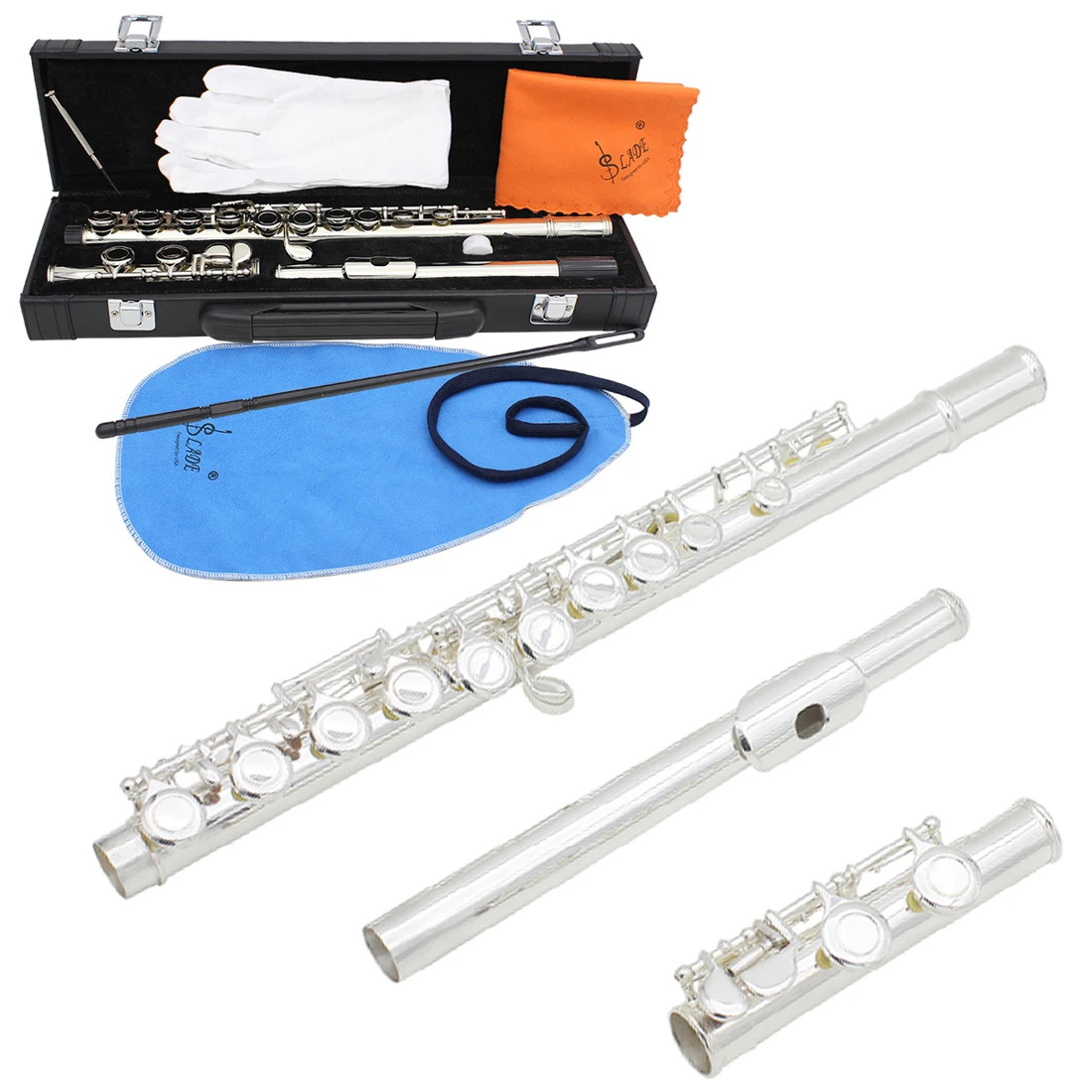 SLADE 16 Holes Silver Flute Close Key Add The E Key Flute for Beginner Student Flute with Cleaning Kit Case Gloves Tuning Rods
SLADE 16 Holes Silver Flute Close Key Add The E Key Flute for Beginner Student Flute with Cleaning Kit Case Gloves Tuning Rods