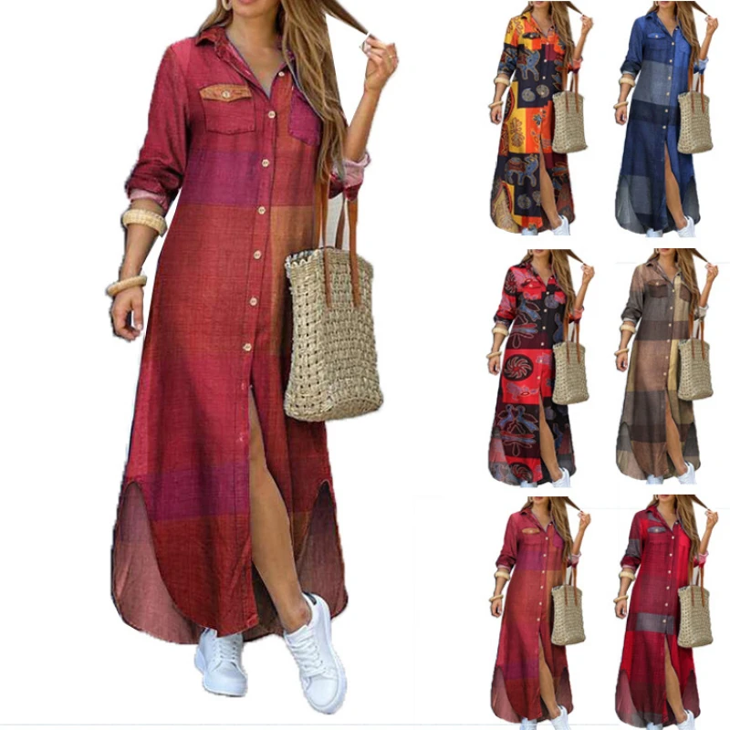 Ladies loose Dress European and American Style Women's Long Skirt fashion Single Breasted Shirt Dress
Ladies loose Dress European and American Style Women's Long Skirt fashion Single Breasted Shirt Dress