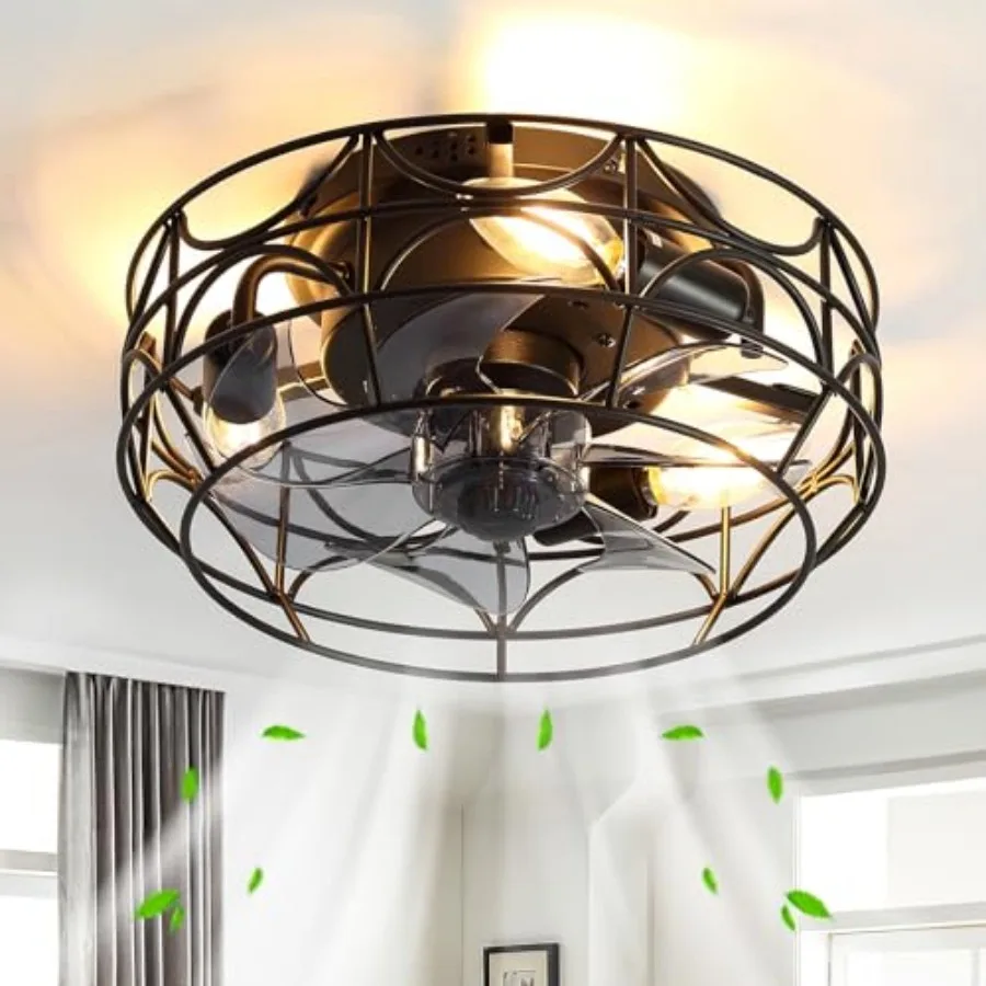 Caged Ceiling Fans with Lights and Remote, 6 Speeds, 12 inch Industrial Flush Mount Ceiling Fan with Light Modern Bladeless Fan
Caged Ceiling Fans with Lights and Remote, 6 Speeds, 12 inch Industrial Flush Mount Ceiling Fan with Light Modern Bladeless Fan
