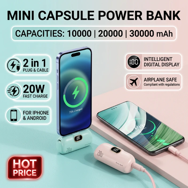 Capsule Mini Wireless Powerbank PD Fast Charge Portable Emergency External Battery Pack For iPhone Xiaomi Huawei Smartphone
Capsule Mini Wireless Powerbank PD Fast Charge Portable Emergency External Battery Pack For iPhone Xiaomi Huawei Smartphone