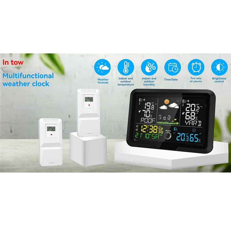 One-To-Two Weather Clock Indoor And Outdoor Thermometer And Hygrometer Wireless Multi-Function Weather Station EU Plug
One-To-Two Weather Clock Indoor And Outdoor Thermometer And Hygrometer Wireless Multi-Function Weather Station EU Plug