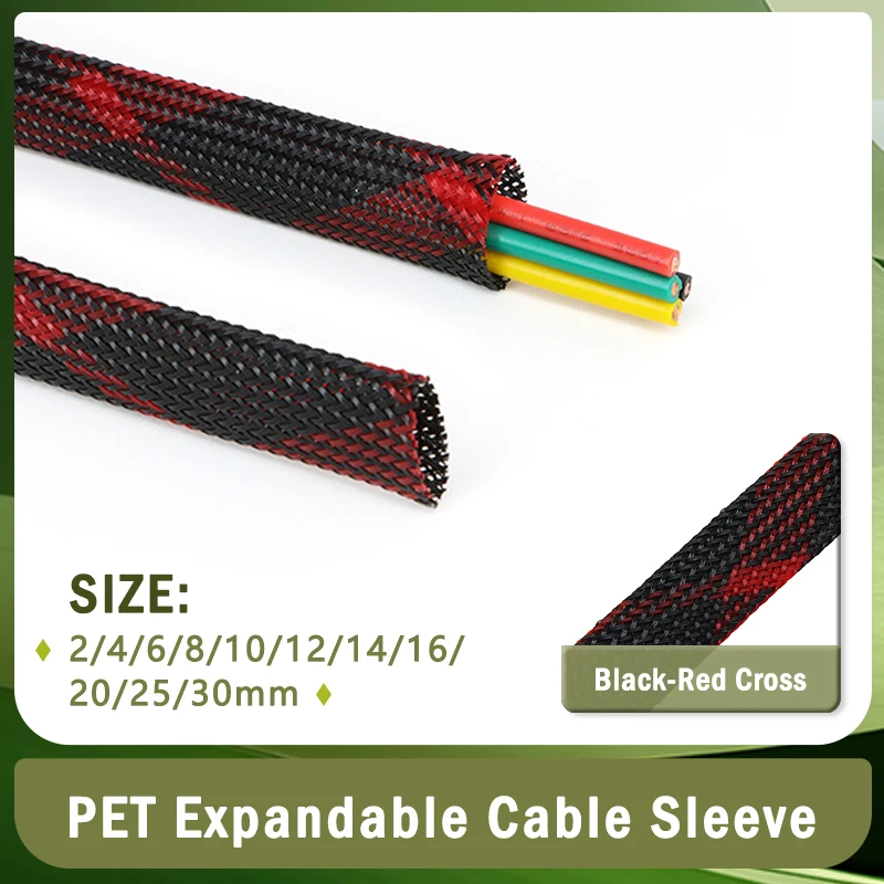 1~50m Black-Red Cross PET Braid Sleeve 2/4/6/8/10/12/14/16/20/25/30mm High Density Insulated Snake Skin Cable Wrap Sheath
1~50m Black-Red Cross PET Braid Sleeve 2/4/6/8/10/12/14/16/20/25/30mm High Density Insulated Snake Skin Cable Wrap Sheath