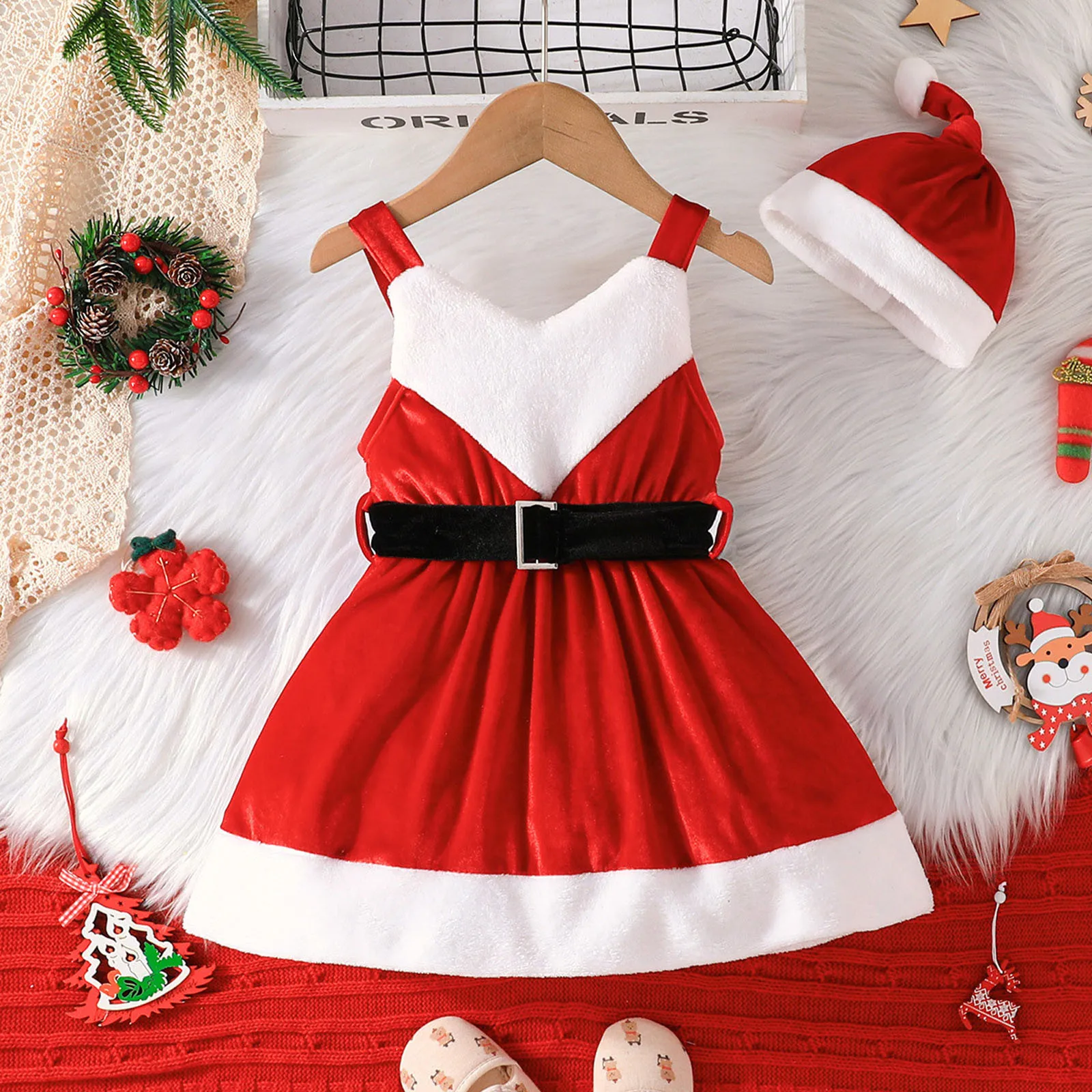 Toddler Baby Girls 2 Piece Outfits Contrast Color Christmas Velvet Dress and Santa Hat for Party Cute Children's Clothing
Toddler Baby Girls 2 Piece Outfits Contrast Color Christmas Velvet Dress and Santa Hat for Party Cute Children's Clothing